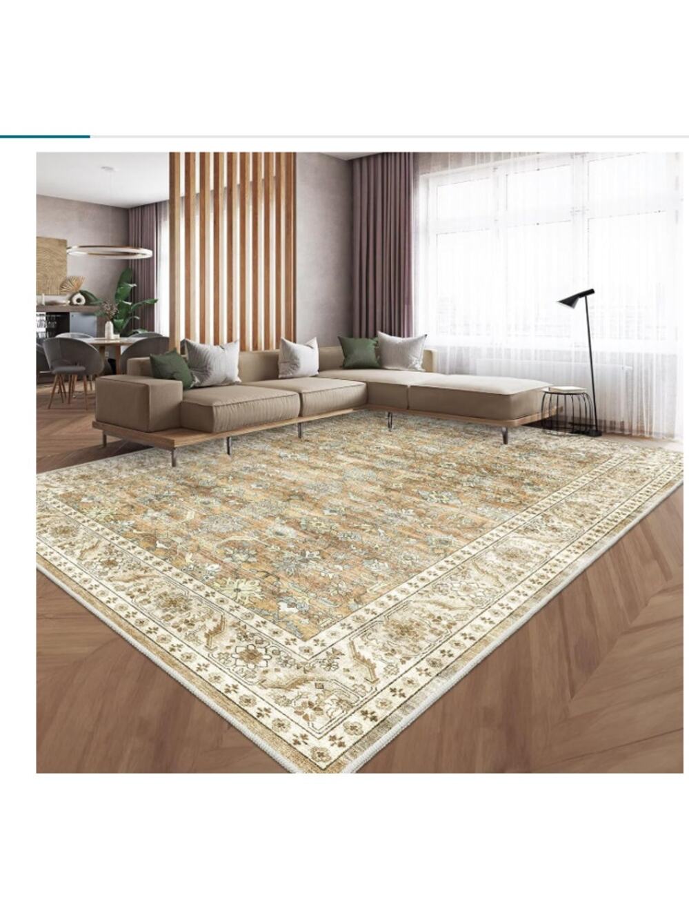 5'x7' Machine Washable Non Slip Stain Resistant, Beige Brown